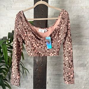 DAISY STREET Y2K 90’s Floral Checkerboard Crop Long Sleeve Top Size S NWT